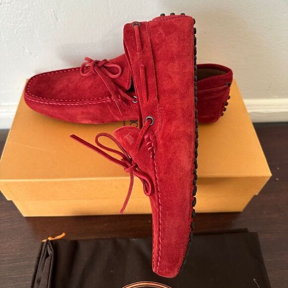 TOD’S Men\'s Red Suede slip-on driving Loafers size US6 1/2 , EU 39 new in box main image 11